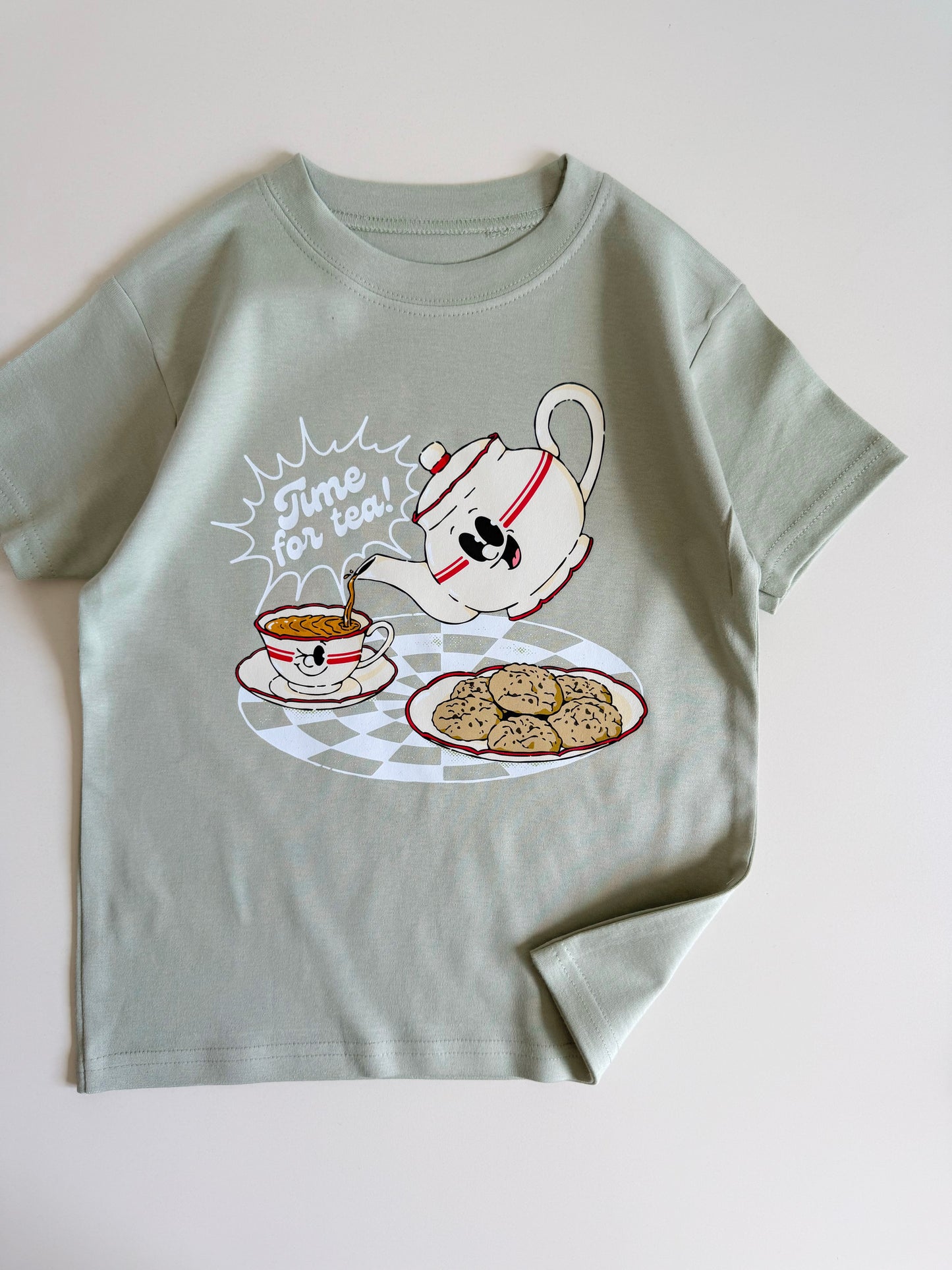 Time For Tea Short Sleeve Cotton T-shirt in Summer Sage