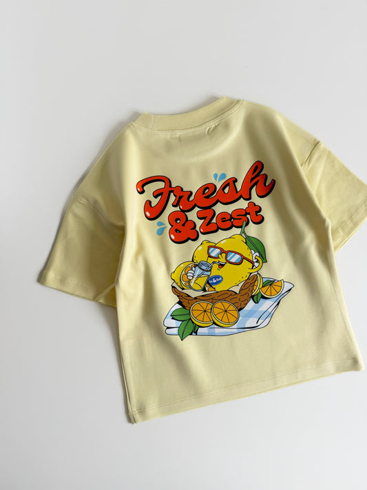 Fresh & Zest Dropped Shoulder 100% Cotton T-shirt in Butter Yellow