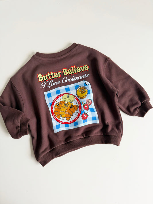 Butter Believe I Love Croissants Sweatshirt in Chocolate