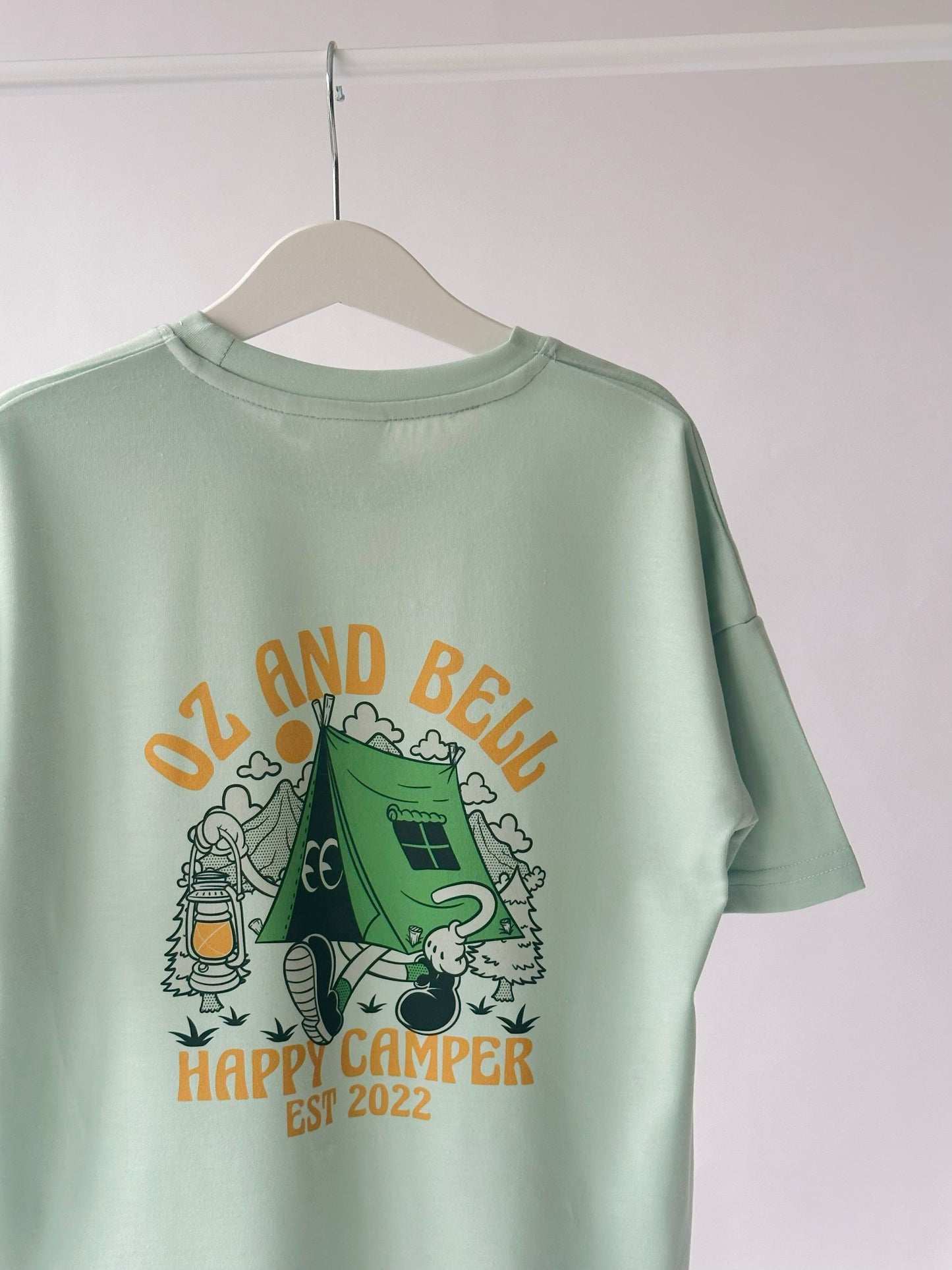 Happy Camper Dropped Sleeve T-shirt in Pistachio