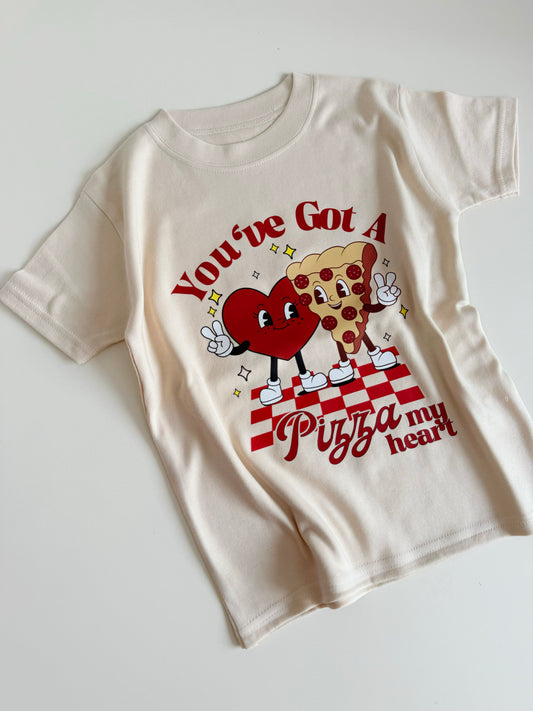 Pizza My Heart Cotton Short Sleeve T-shirt in Blush/Cream
