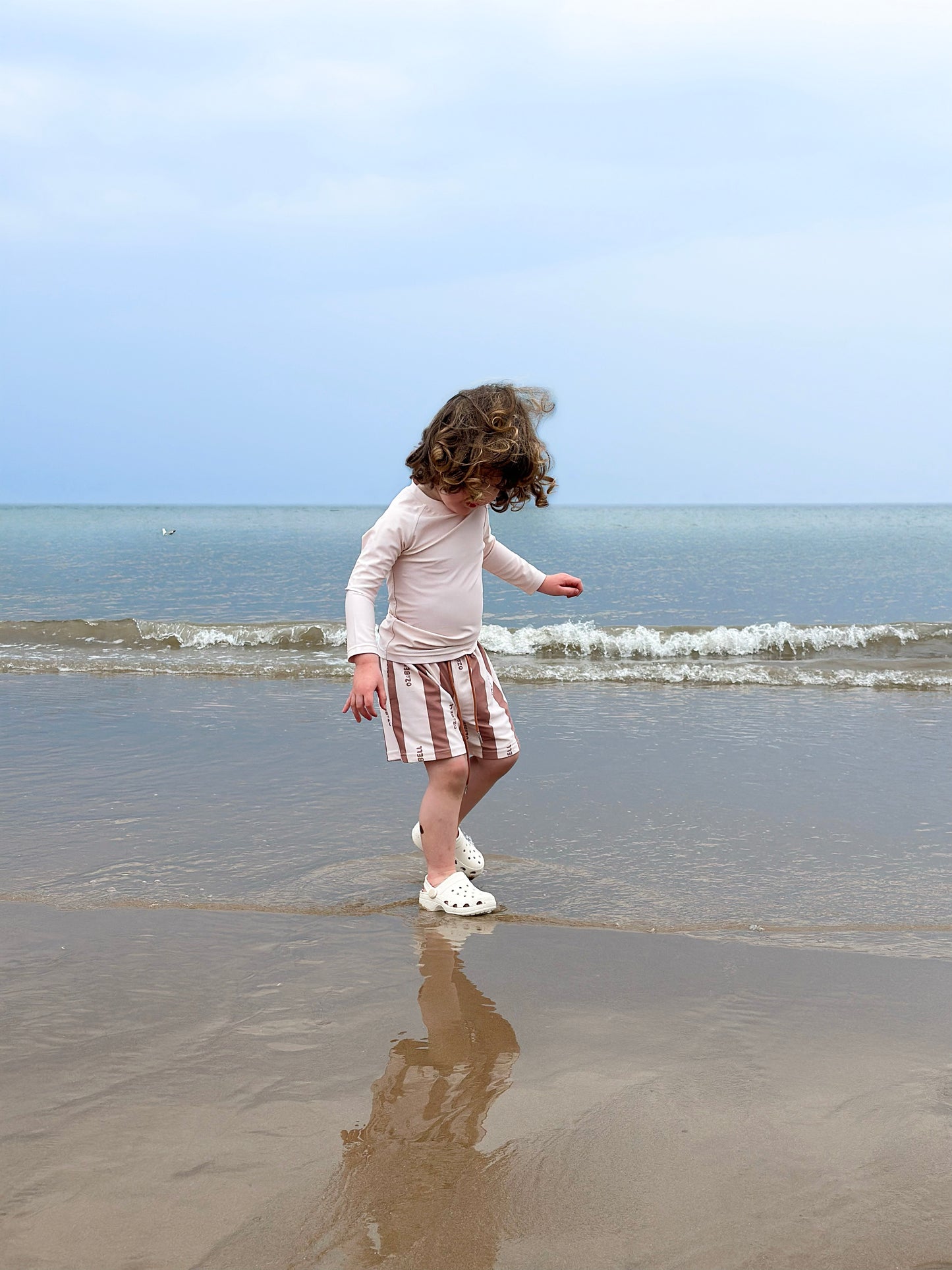 The Neutral Stripe Swim Set, UPF 50 Swim Shorts And Rash Vest