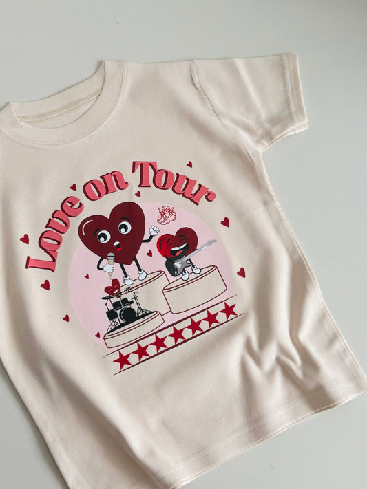 Love On Tour 100% Cotton Short Sleeve T-shirt in Cream/Blush