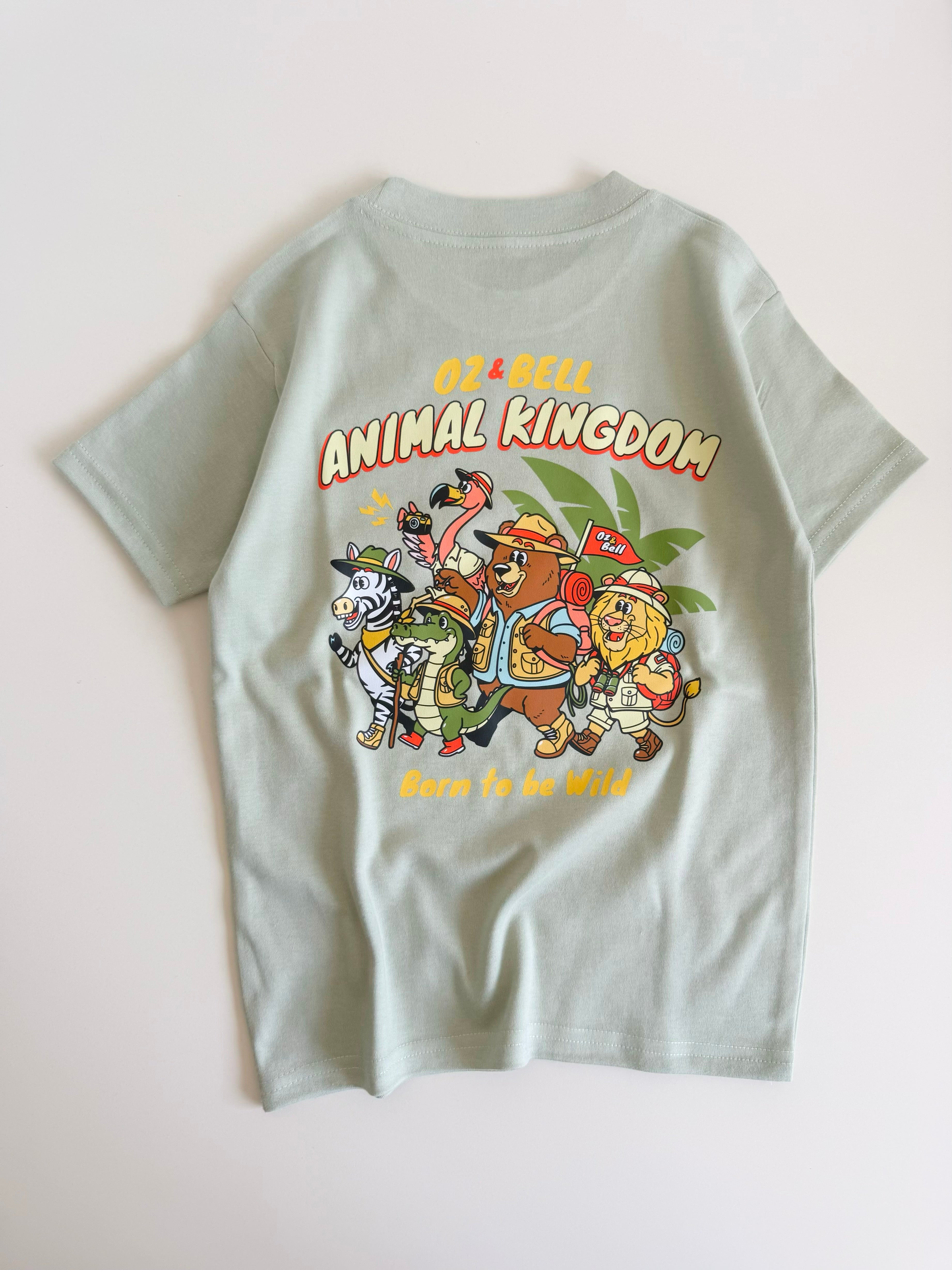 Animal Kingdom Short Sleeve T-shirt in Sage Green, 100% Cotton