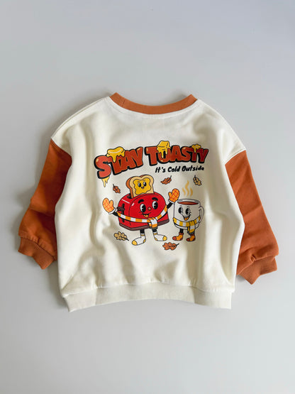 Stay Toasty Sweatshirt in Burnt/Cream Colour Block