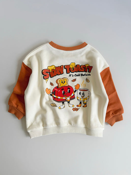 Stay Toasty Sweatshirt in Burnt/Cream Colour Block