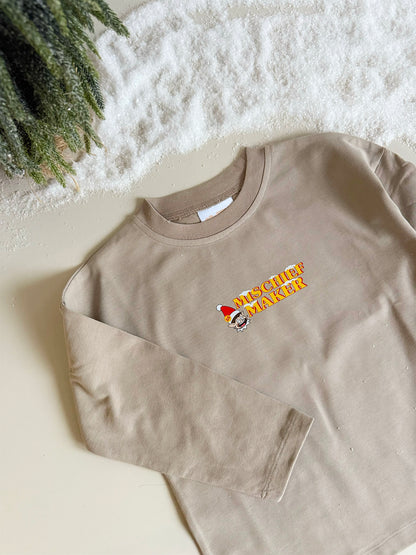Mischief Maker Long Sleeve T-shirt 100% Cotton in Pebble