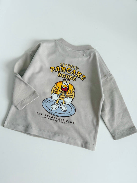Pancake House Long Sleeve Cotton T-shirt in Pebble