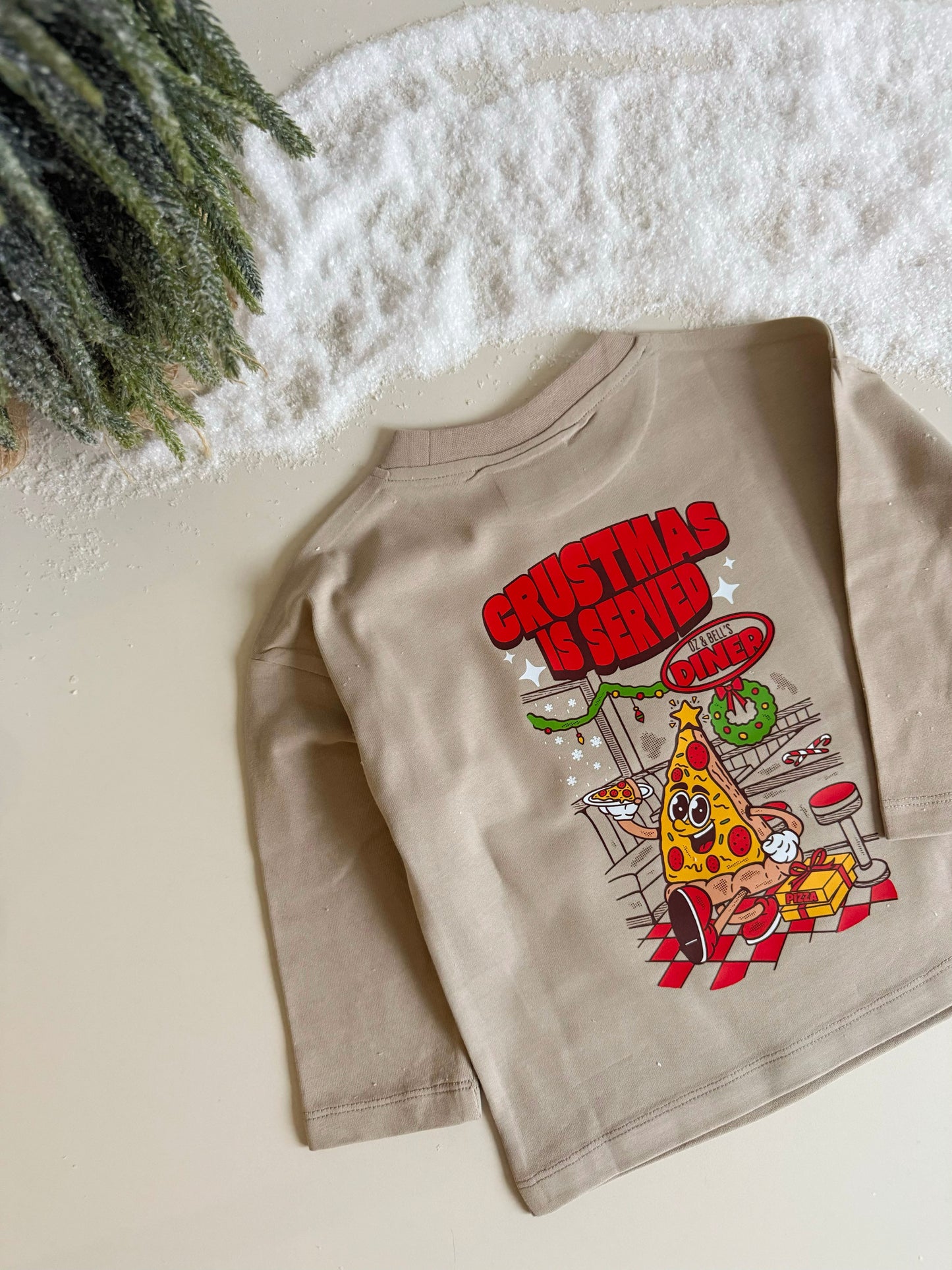 Crustmas Is Served Long Sleeve T-shirt 100% Cotton in Pebble