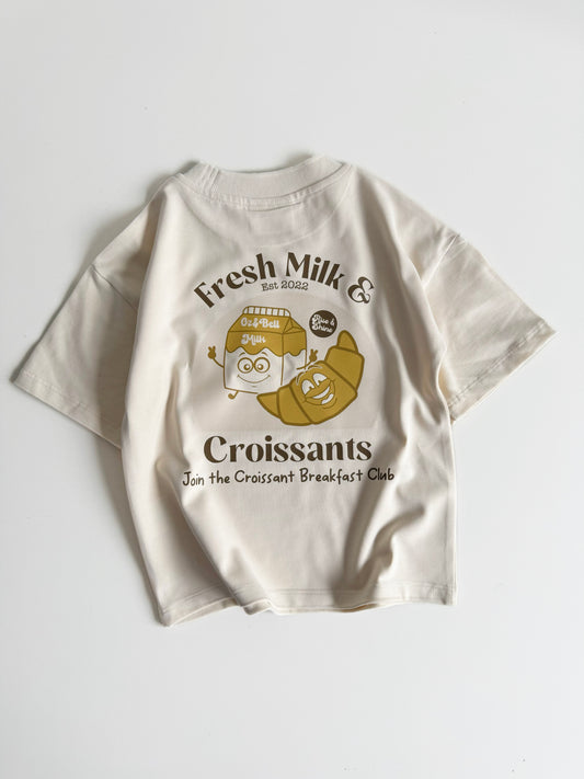 Milk & Croissant Dropped Shoulder Cotton T-shirt in Buttercream