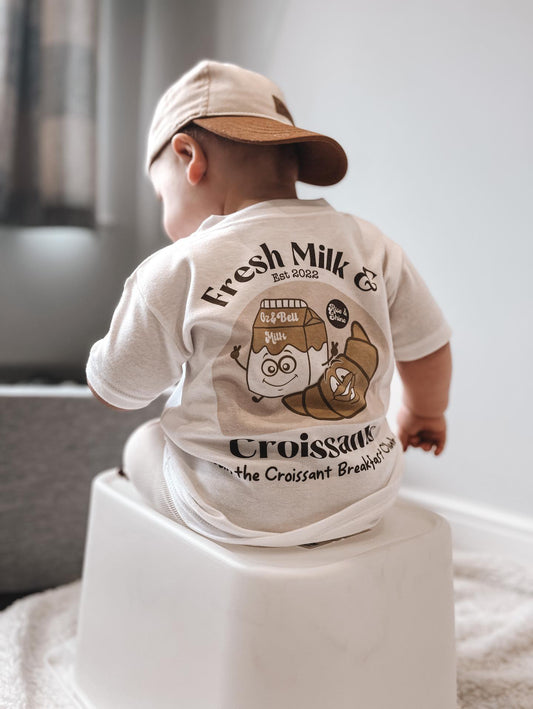 O&B Milk & Croissants White Short Sleeve T-shirt